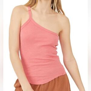 NWOT Free People One Way or Another One Shoulder Cotton Tank Coral Pink Flirty